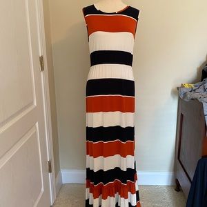 Orange and blue maxi dress
